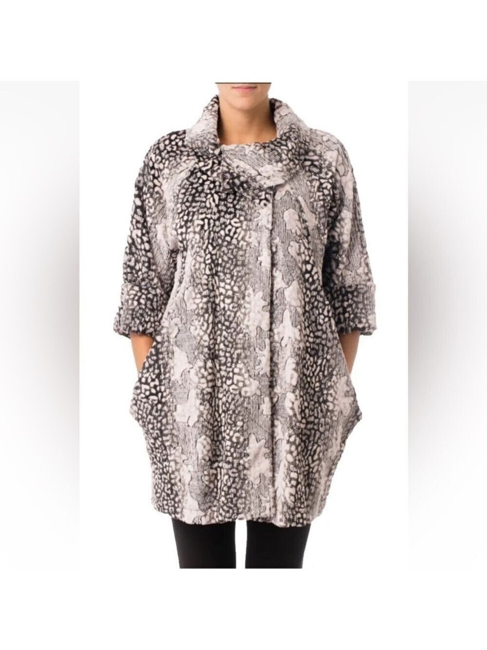 Joseph Ribkoff Faux Fur Sequins Open Front Coat Size 12